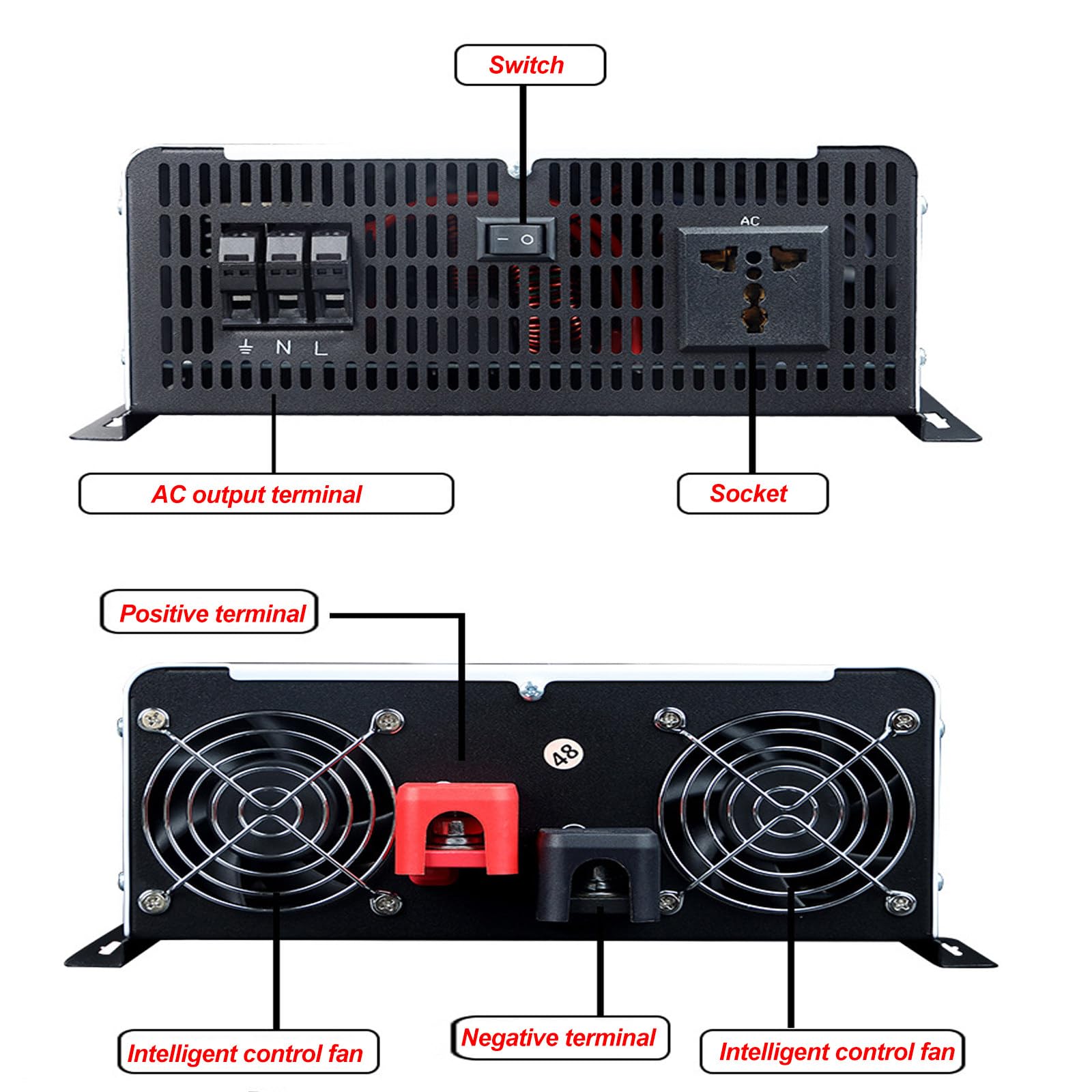 Przenośny Falownik Sinusoidalny O Mocy 4000 W, Moc Szczytowa 8000 W, Prąd Stały 24/48/60/72 V Do Prądu Przemiennego 110/220 V Aluminiowy Falownik 60V-TO110V