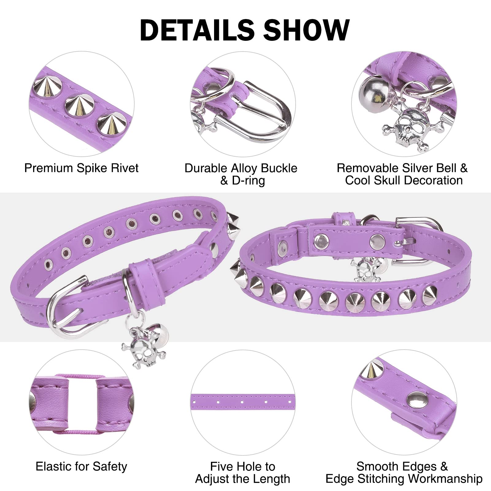 Leather Cat Collars for Boy Girl Cats with Bell and Safety Elastic Belt - Image 2