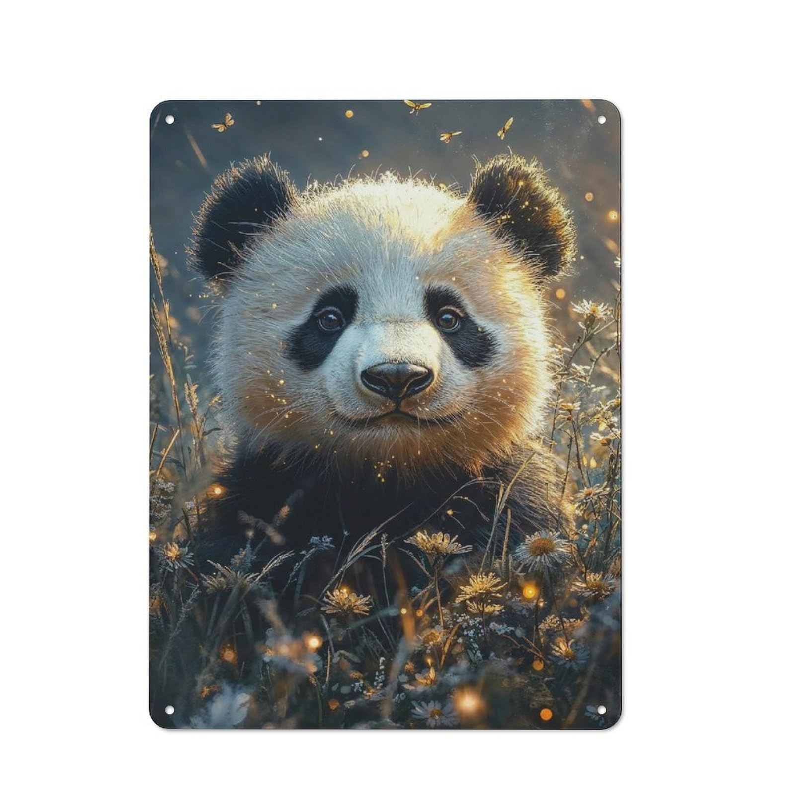 Junmoney Panda In A Field Of Flowers Tin Wall Plaque 40X30cm With For Studio Or Craft Room, For Cooler-Season Styling In Studio And Craft Room