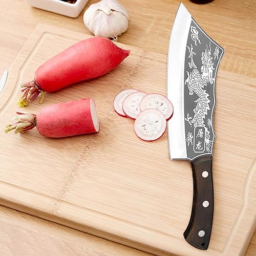 Miniatura 4 de Cuchillo de asesinato de dragón, cuchillo de dragón negro hecho a mano de 8.2 pulgadas, versión japonesa de acero de titanio, cuchillos de cocina