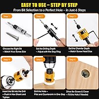 Vista 8 de 8PCS Countersink Drill Bit Set with Low Friction Depth Stop, Replaceable HSS Pilot Drill, Multi-Size Bits, 1/4" Hex Shank, Precision Woodworking