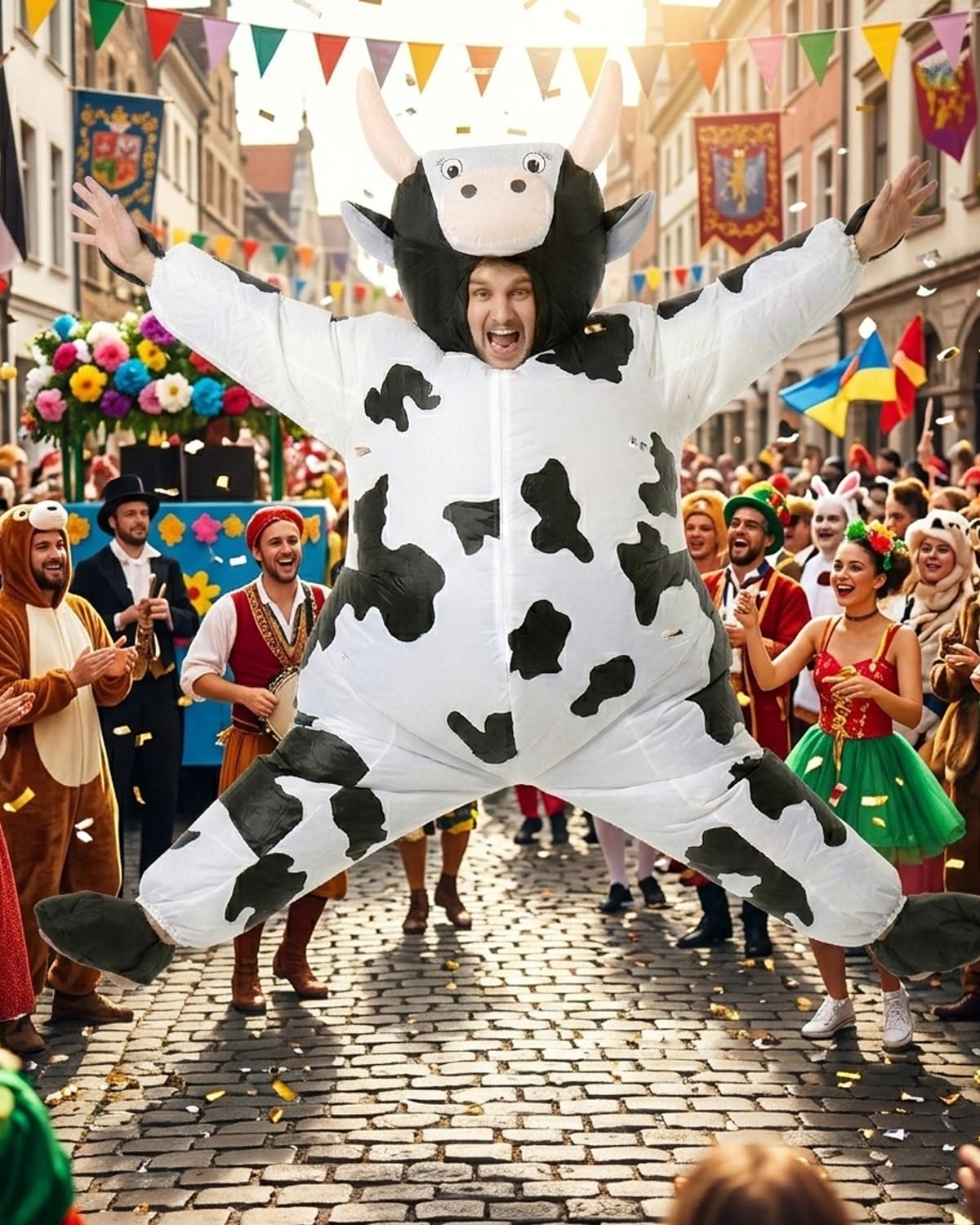Disfraz de vaca inflable para adultos, divertido disfraz de vaca de cuerpo entero - Inflatable Cow Costume Adults - perfecto para carnaval, Fasching, fiestas temáticas y JGA – Talla única