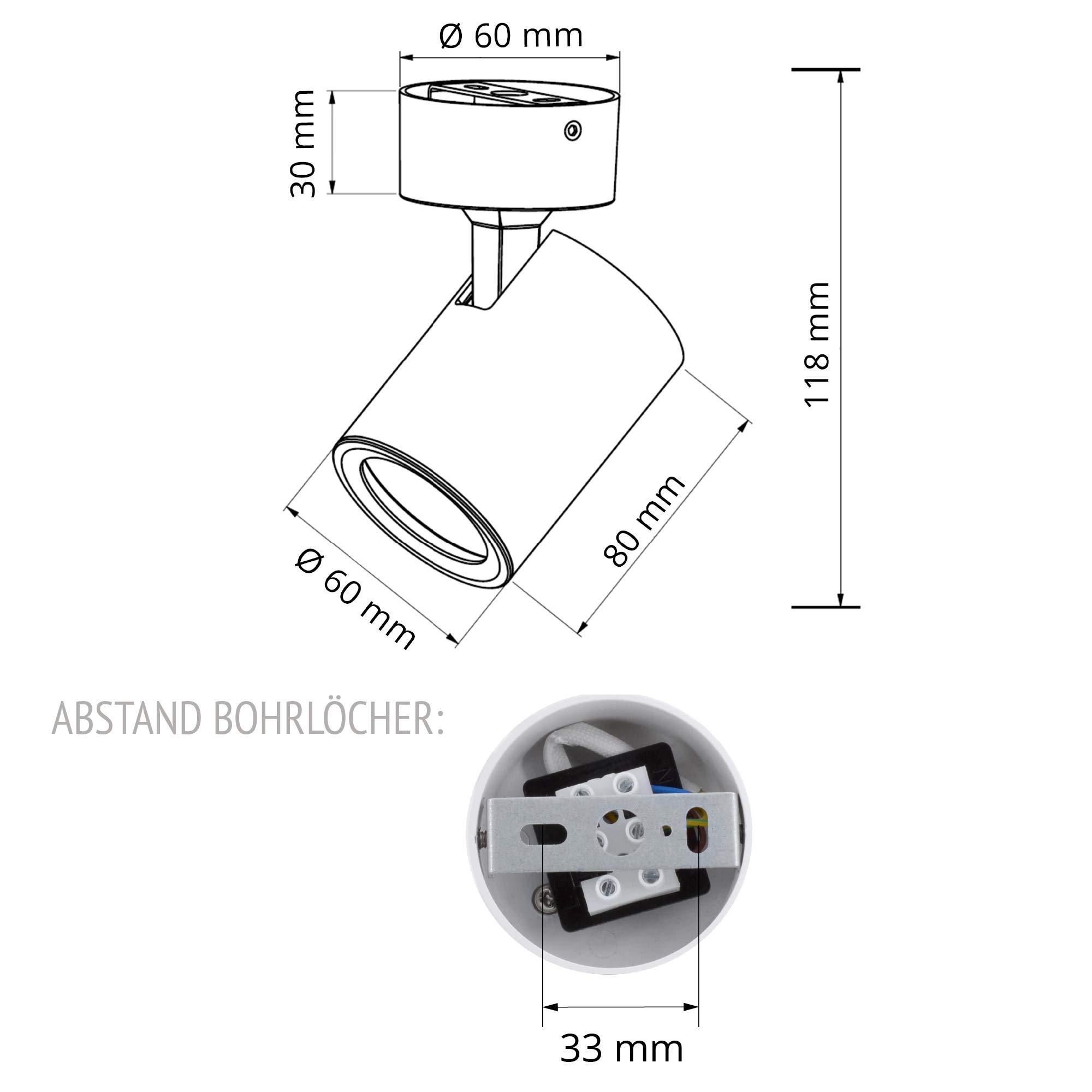 linovum TENJO Foco de pared orientable blanco redondo para 1 foco GU10 – Foco interior de techo de pared giratorio
