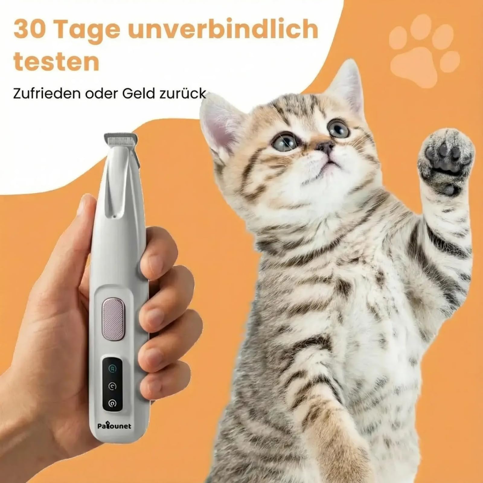mylittle-paw Patounet Der einzige Haarschneider, derleise genug für Katzen ist(30 dB),Katzen-Schermaschine mit LED-Licht, wasserdicht und kabellos, für Hunde und Katzen geeigne