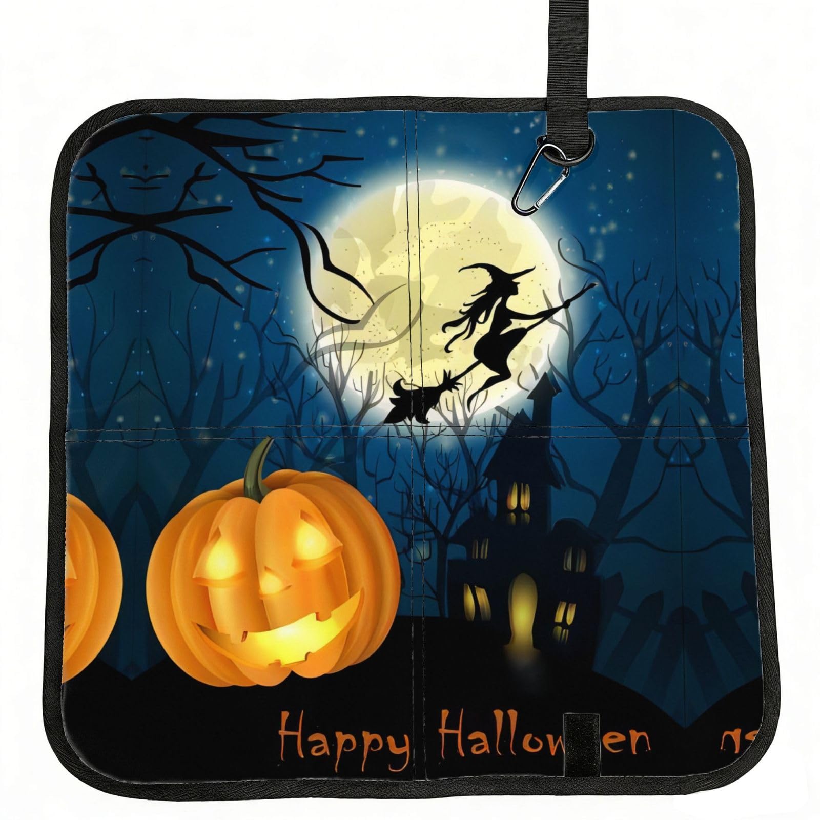 MROWYC Pumpkin Halloween Printed Foldable Seat Cushion - Portable with Carabiner, for Stadium, Camping, Hiking
