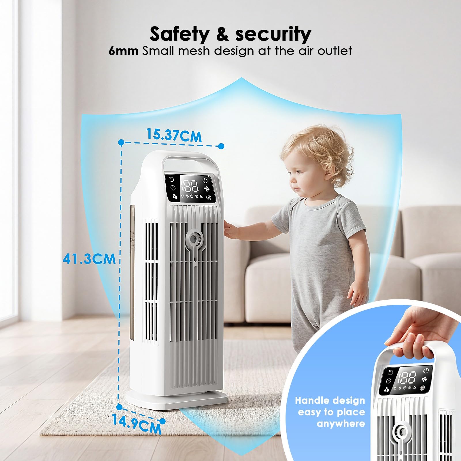 Climatiseur portable sans tuyau 6 en 1, rafraîchisseur d’air à refroidissement par eau, silencieux 36 W, réservoir 1200 ml, mode turbo 7 m/s, pour chambre et appartement, blanc perle