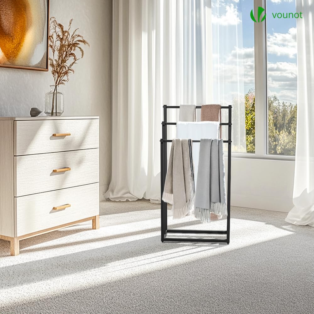 VOUNOT® Freestanding Towel Rail 3-Tier Metal Towel Stand, Stable Towel Holder Storage for Washcloths and Bathroom Accessories Black - Image 3