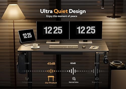 Vista 7 de Claiks - Escritorio de pie con cajones, escritorio eléctrico ajustable en altura de 55x24 pulgadas, estación de trabajo para computadora, color negro