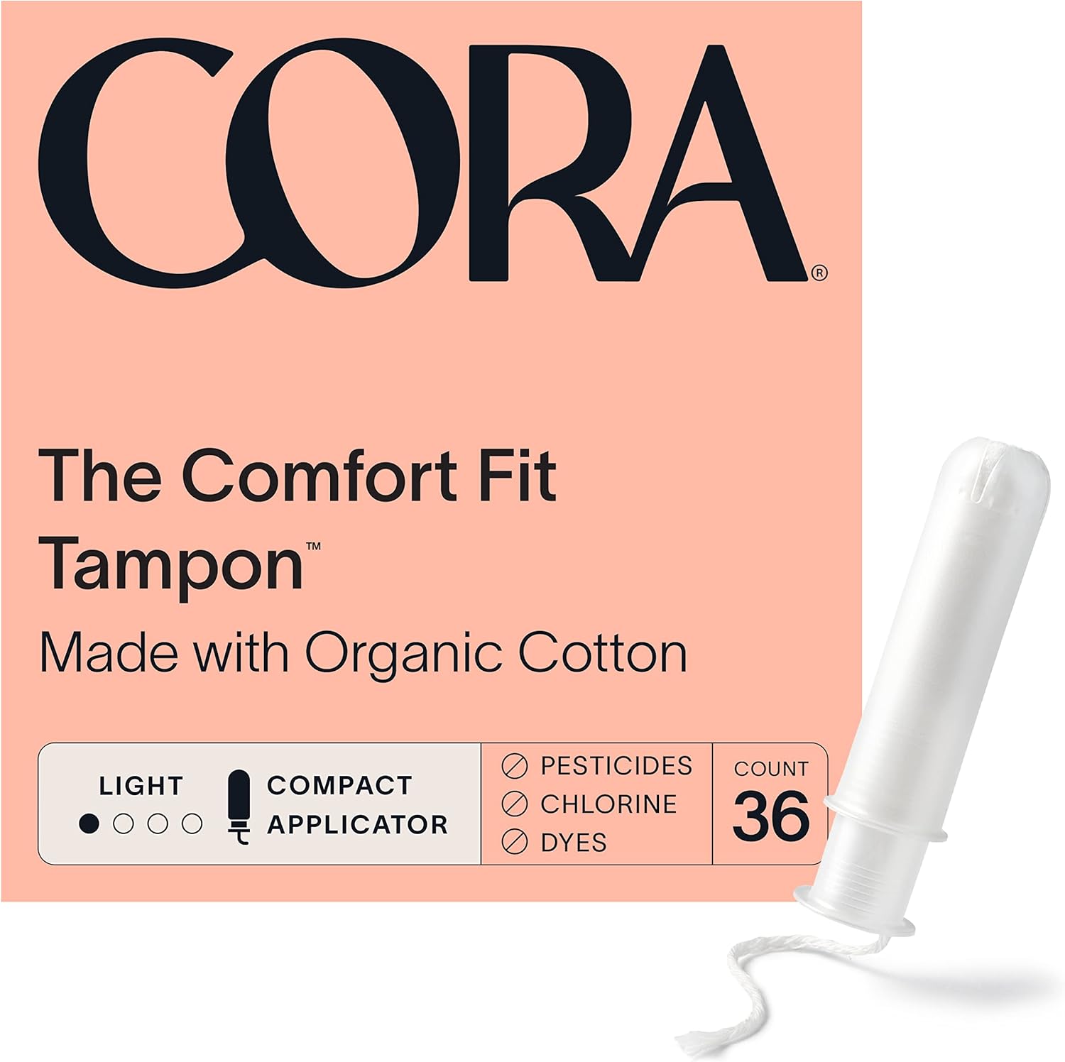 Cora Organic Applicator Tampons Light Absorbency 100