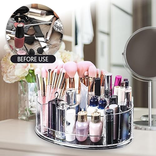 Miniatura 4 de Milnnie Organizador de maquillaje acrílico, soporte compacto de cosméticos de 9 x 5 pulgadas con almacenamiento de pinceles y lápiz labial, vitrina