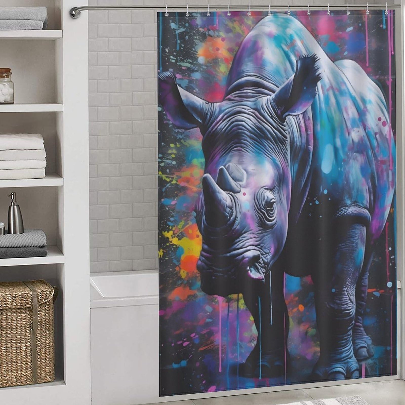Rideau de douche rhinocéros 143x180 cm lavable et élégant pour baignoire moderne