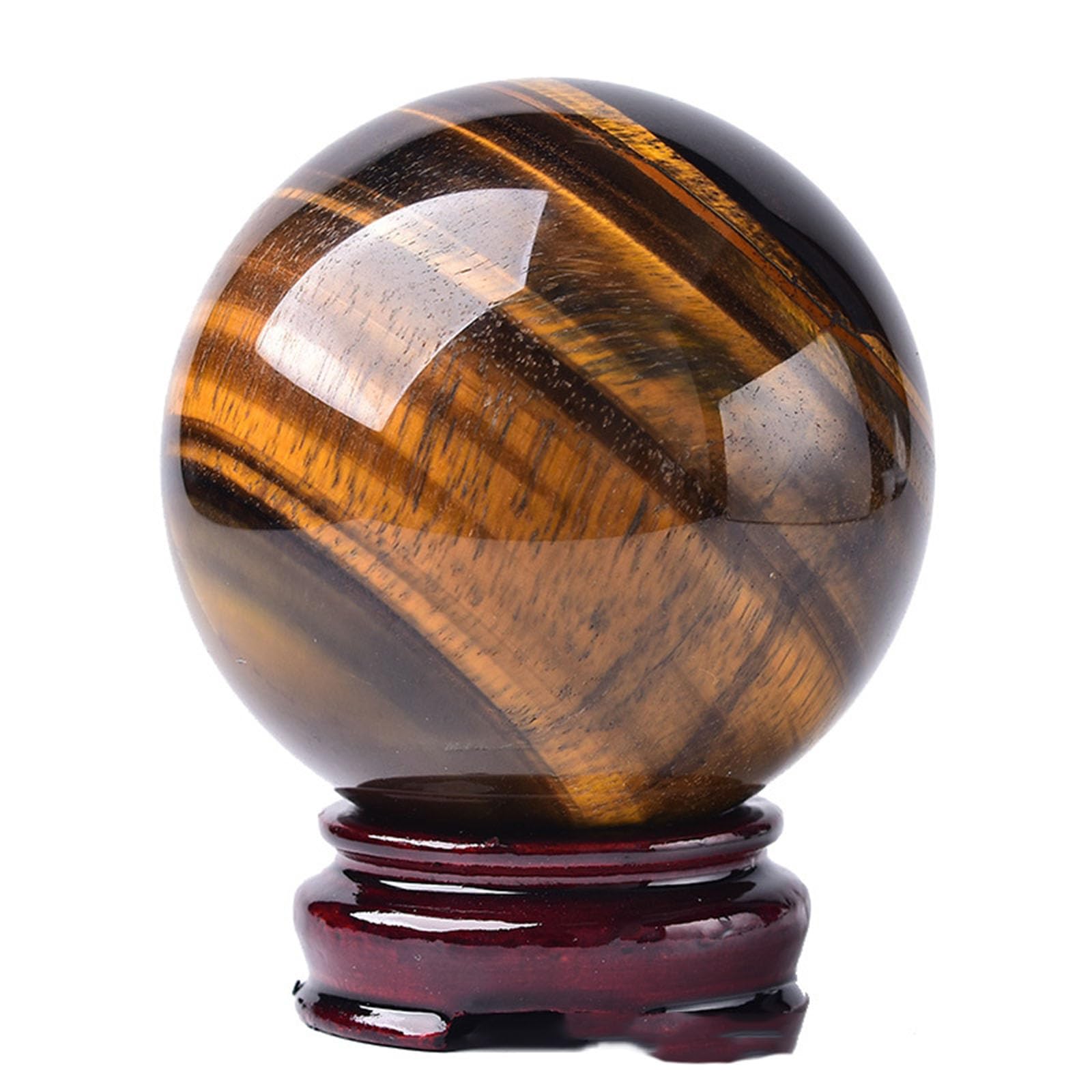 Zooeewly Natural Tiger's Eye Crystal Ball Sphere with Stand– Divination Ball for Feng Shui, Chakra, Aura, Home Desk Decor, Decorative Precious Gift,7cm