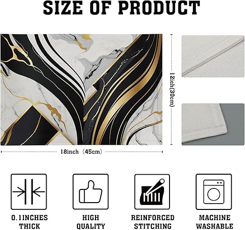 Miniatura 4 de Juego de 4 manteles individuales en blanco y negro con diseño de mármol y piedra, resistentes al calor, lavables, para fiestas, comedores,