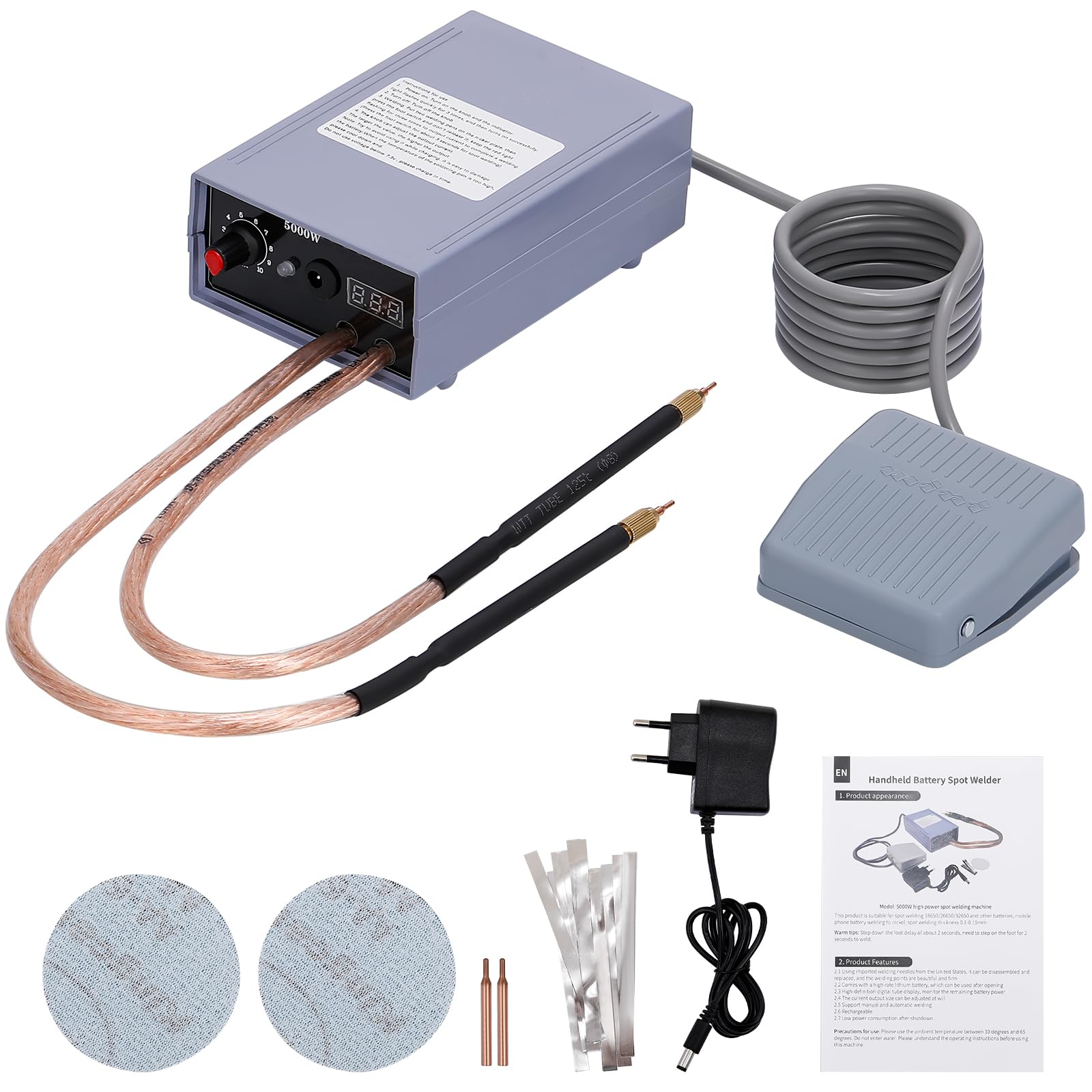 Weytoll Saldatrice a punti 18650, batteria fai da te, 5000 W, 6200 mAh, mini 0-800 A, corrente regolabile, saldatrice a punti per batteria 18650