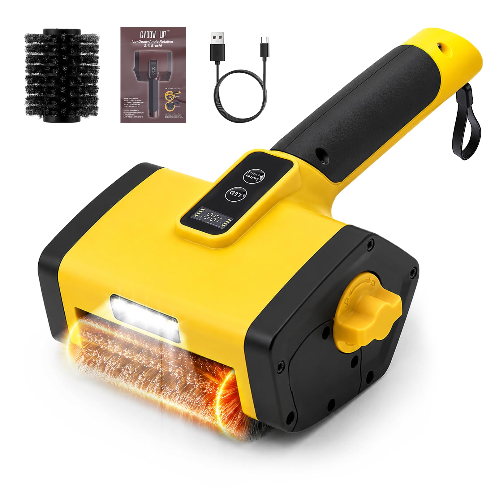 3000mAh Elec Grill Brush, SS Bristles, 2-Speed LED, Non-Shed, IPX4, DW-Safe