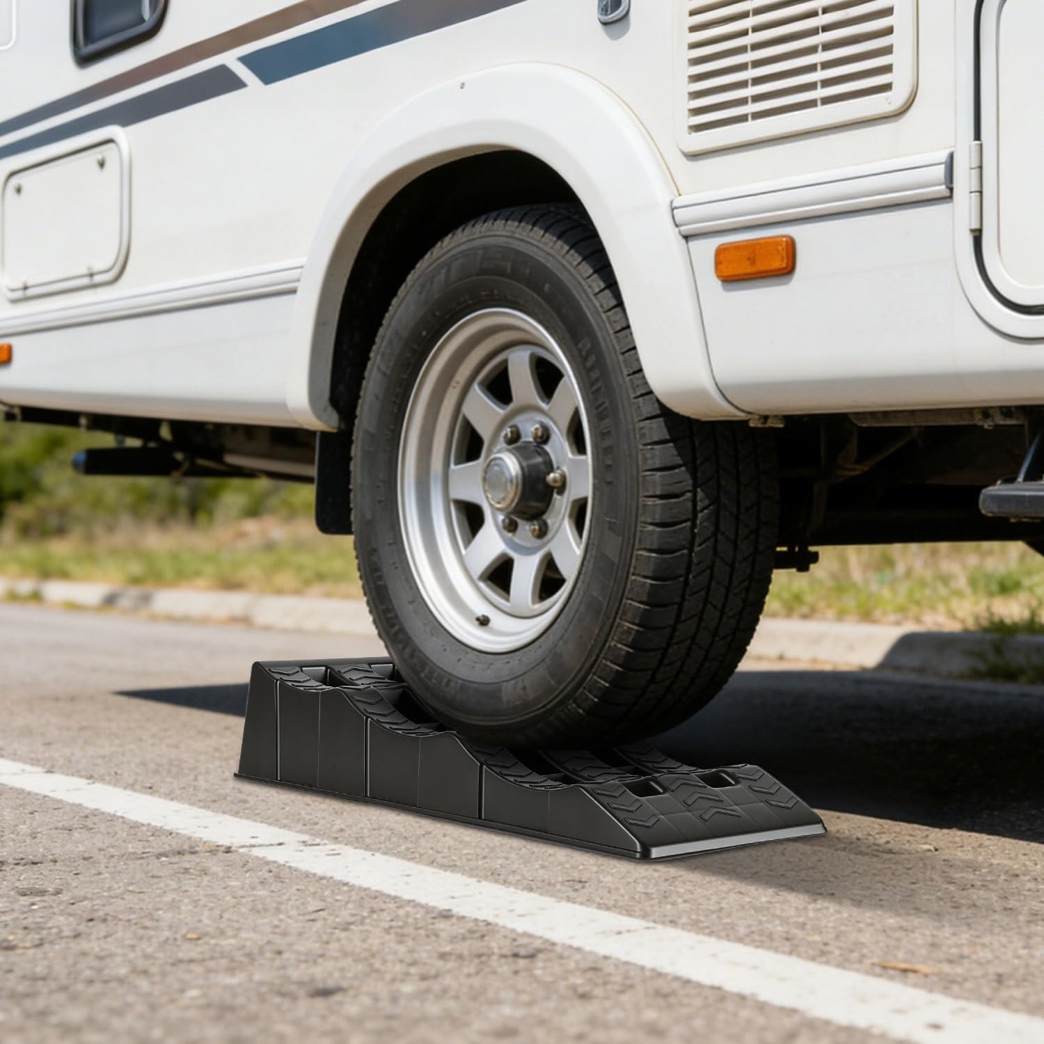 Lot de 2 cales de levage pour camping-car, 3 niveaux 4/7/10 cm, charge maximale 3,5 t, cales d'équilibrage en polyéthylène haute densité antidérapantes pour caravanes, camping-cars et remorques avec