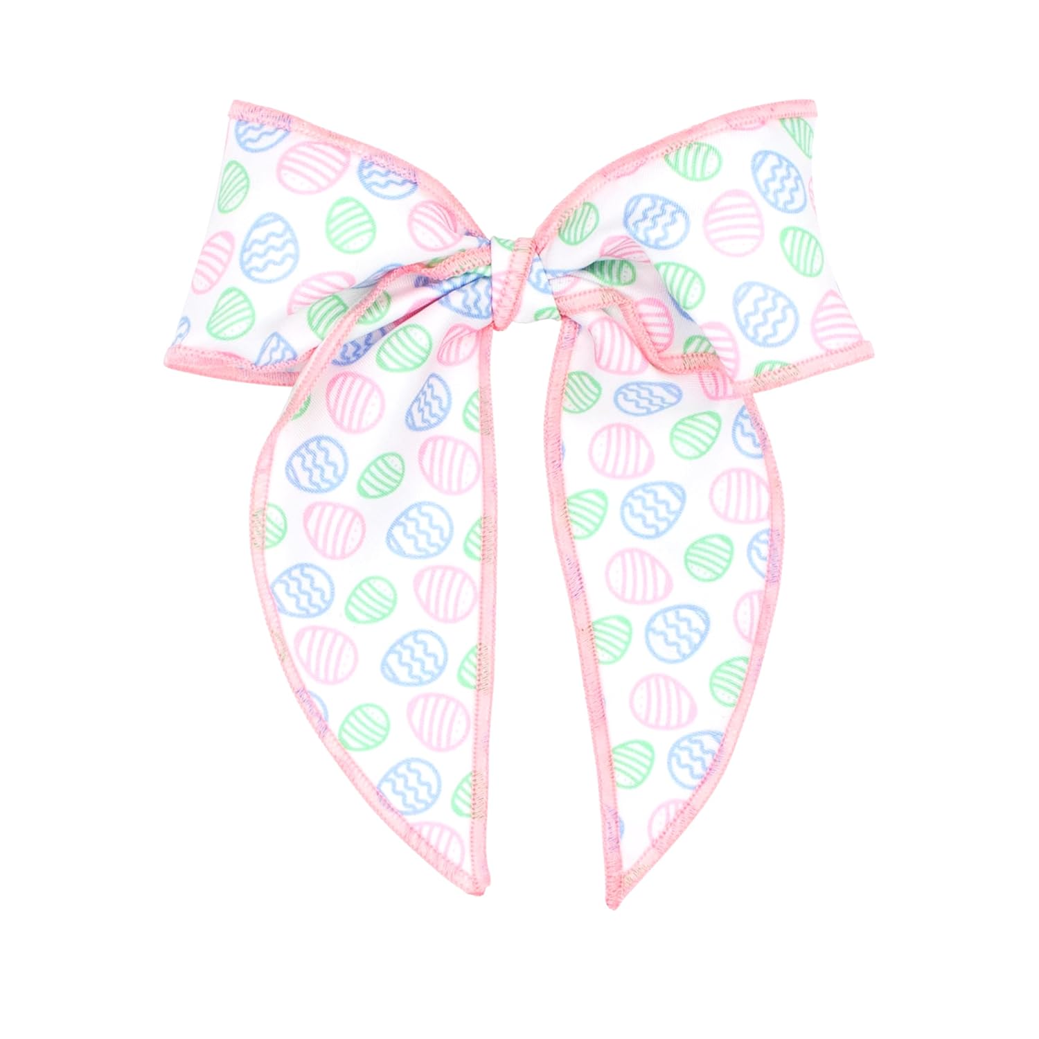 Wee Ones Girls' Easter Egg Print Bowtie with Twisted Wrap and Long Tail Whimsy Hair Bow on WeeStay Clip, Handmade, Medium