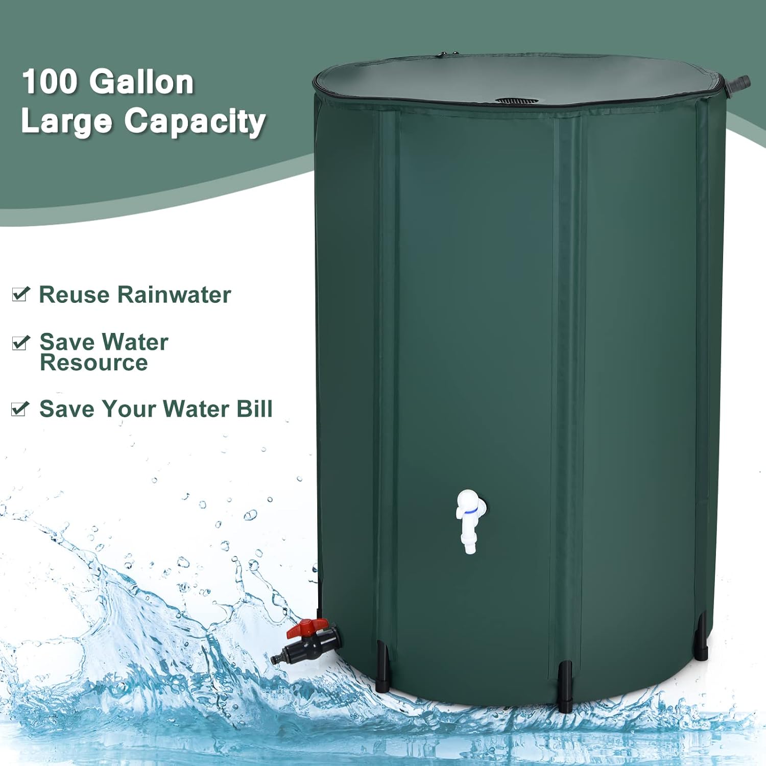 LDAILY 100 Gallon Collapsible Rain Barrel to Collect Rainwater from Gutter, PVC Rain Water Collection Barrel w/Spigot Filter & Top Mesh, Effectively Saving Water, Large Water Storage Container