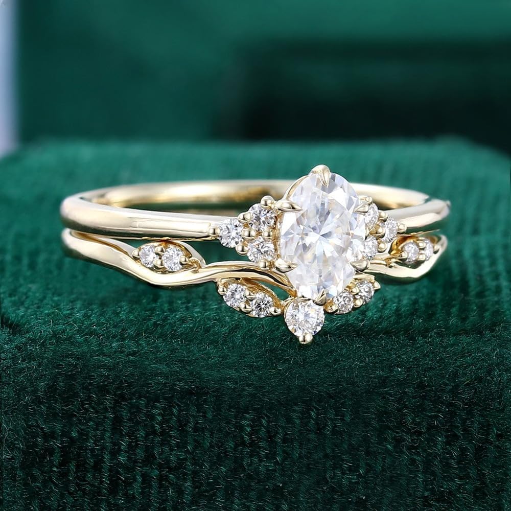 Moissanite Bridal Set for Women 1 CT Oval Cut Moissanite Engagement Ring with Marquise Curved Wedding Band Colorless VVS1 925 Sterling Silver/10K 14K Solid Gold Promise Ring Set Ring Size 4-14