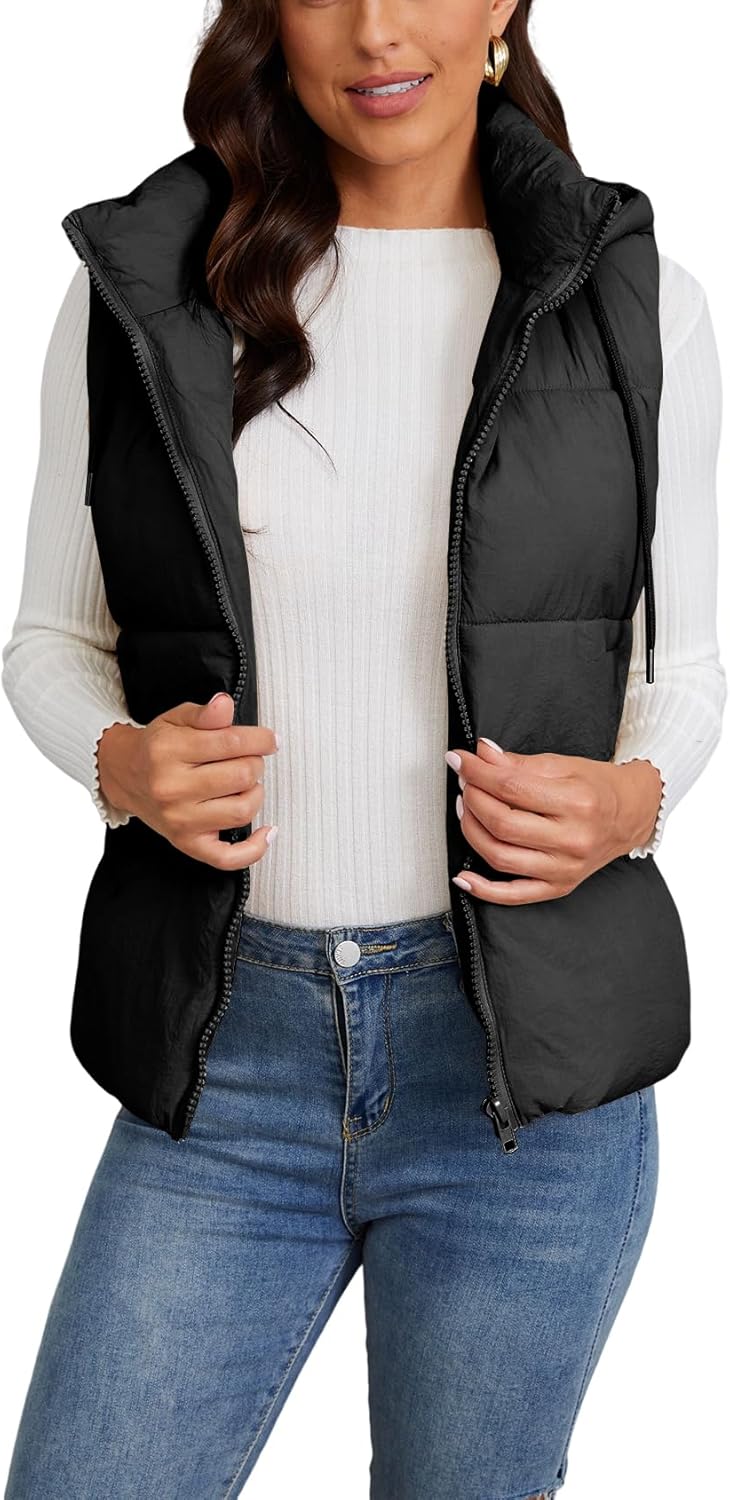 Gihuo Women's Hooded Puffer Vest Winter Warm Zip Up Vest Quilted Padded Gilet with Pockets