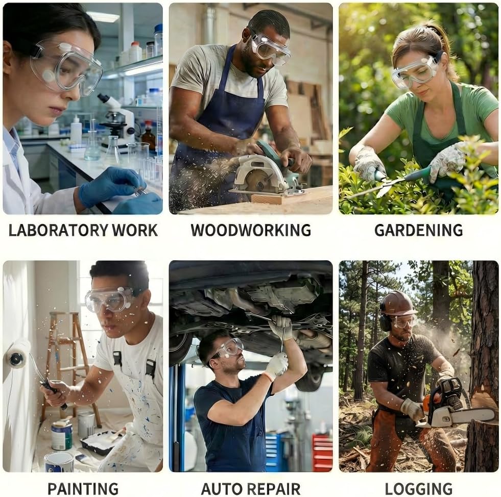 4 Pack Safety Goggles，Anti-Fog Anti-Splash Adjustable Protective Eyewear for Chemical & Industrial Use，Meets ANSI Z87.1 Standard