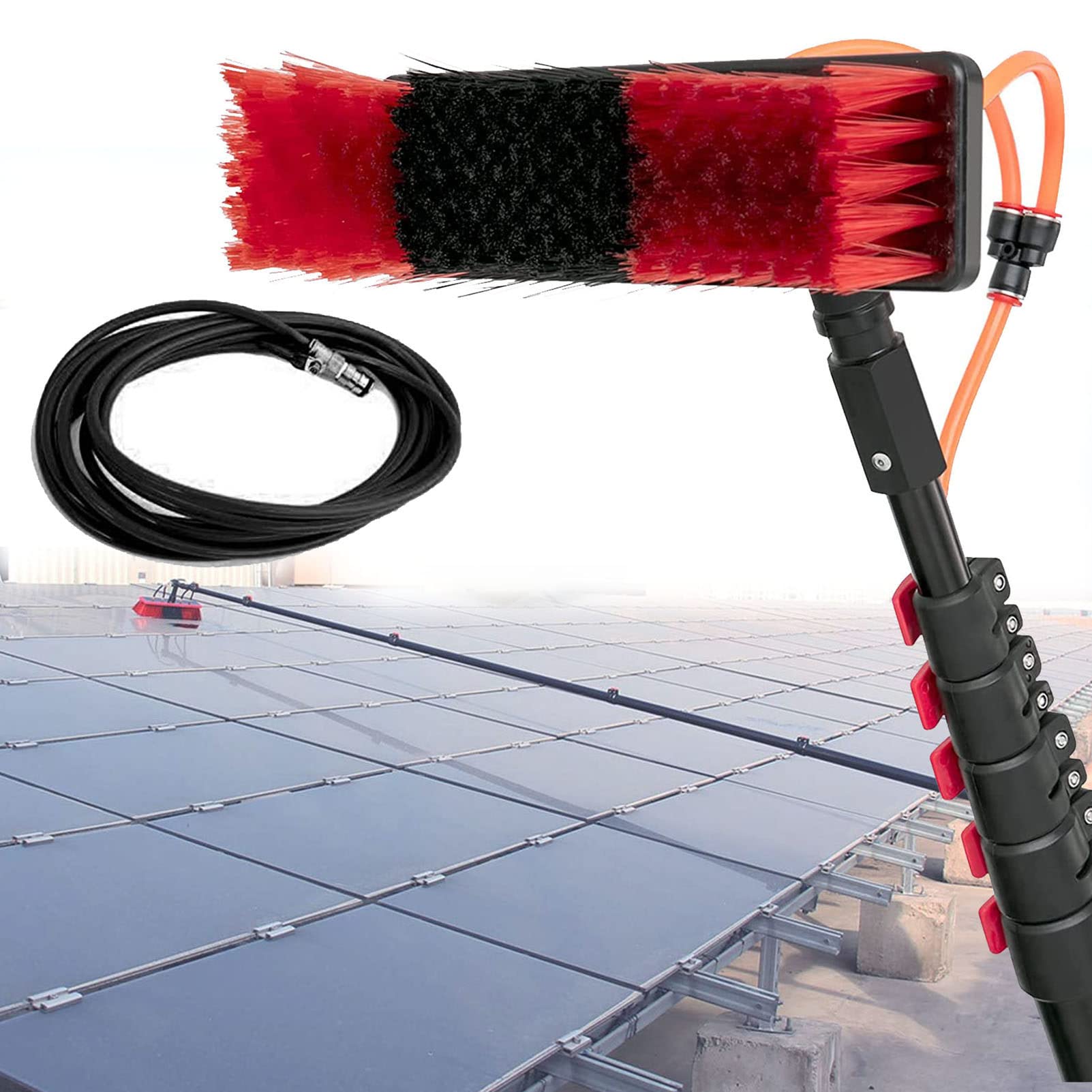 Aioneer Window Cleaning Pole Water Fed Telescopic Brush Extendable Solar Photovoltaic Panel Cleaner Brush Outdoor Conservatory Roof Washing Equipment Tools Brush Head-50cm Brush -10M/32.8Ft