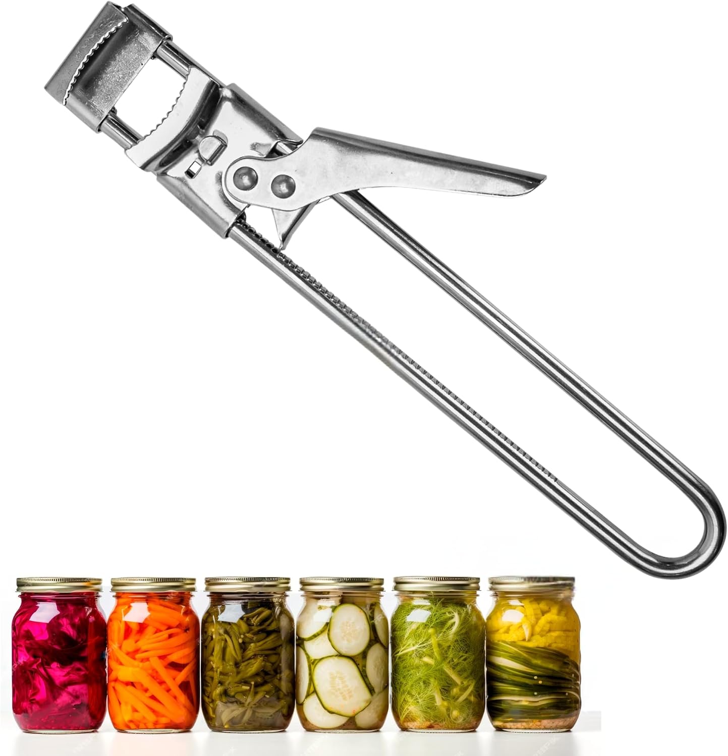Jar, Bottle, Can Lid Openers - Adjustable Multifunctional, Stainless Steel Manual Cap Grip Remover for Canning Top, A Kitchen Tool for Seniors, Weak Hands, Vintage Old School Life Hack Gadgets, White