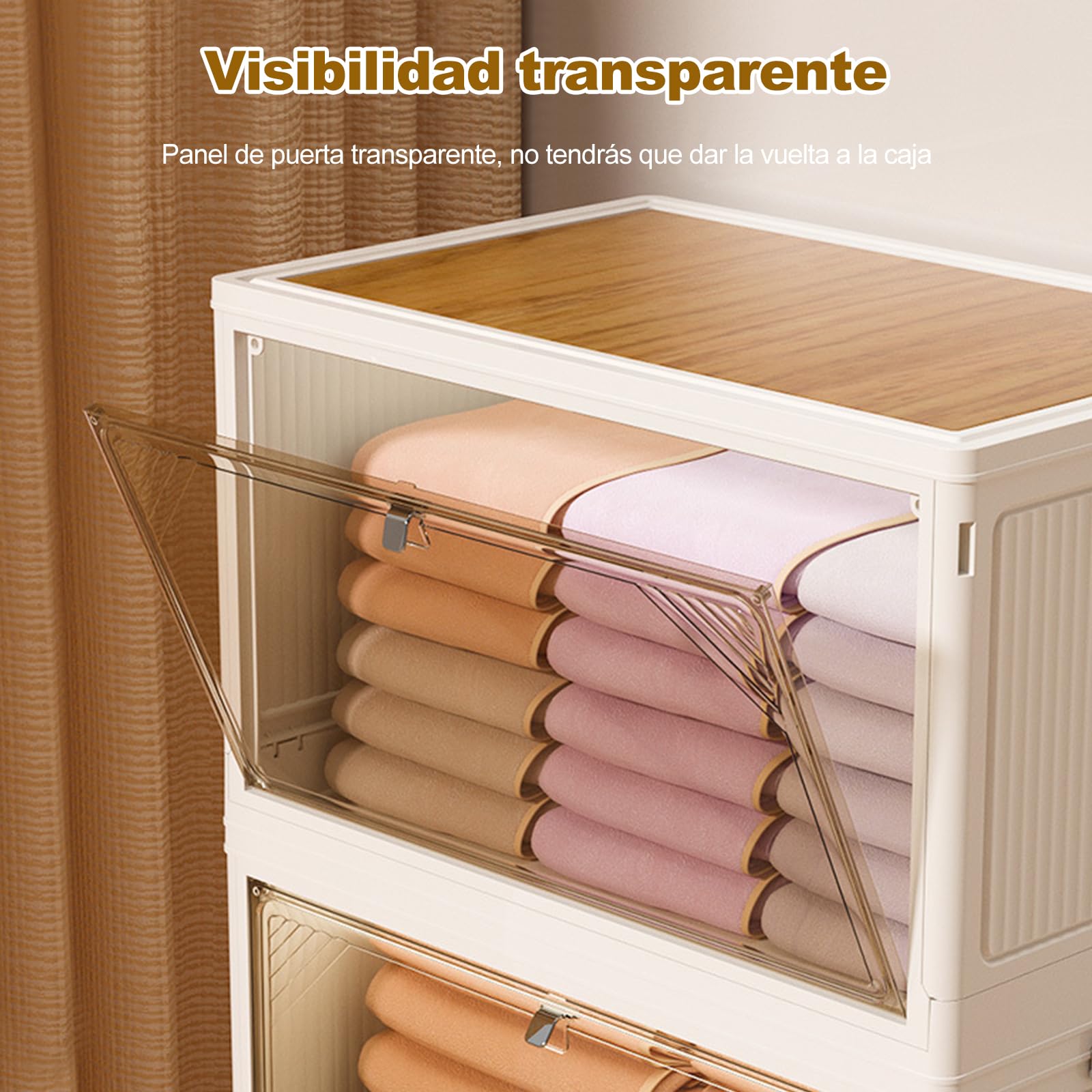 Ergocar Caja de Almacenamiento de Plástico Plegable, Cajas de Almacenamiento Durable Apilables con Tapas, Gran Capacidad Cajas de Almacenamiento, para Dormitorios, Salas de Estar