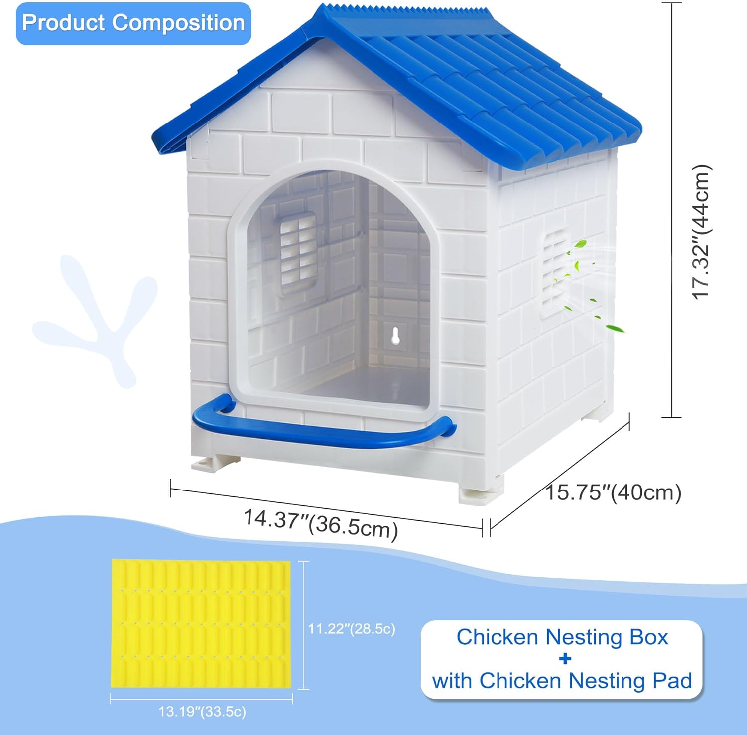 HiCaptain Chicken Nesting Box, Plastic Compartment Chicken Nesting Boxes for Chickens Coop for Laying Eggs for Hens, Ducks and Poultry with Chick Nesting Pads, Blue