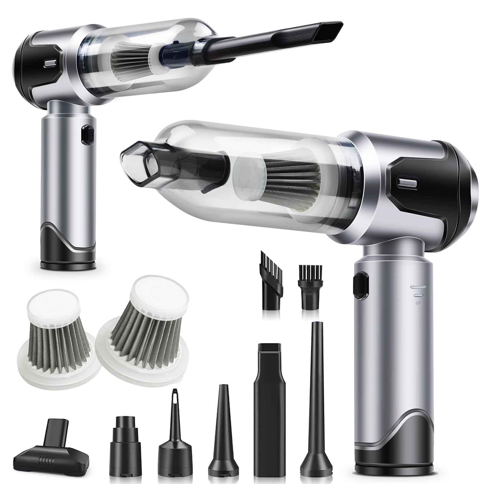 AGARELE Handstaubsauger, 26000Pa Akku Staubsauger Kabellos 4-in-1 Autostaubsauger Stark, 3-Gang Mini Staubsauger mit Bürstenloser Motor für Tierhaare, Auto, Haushalt Grau