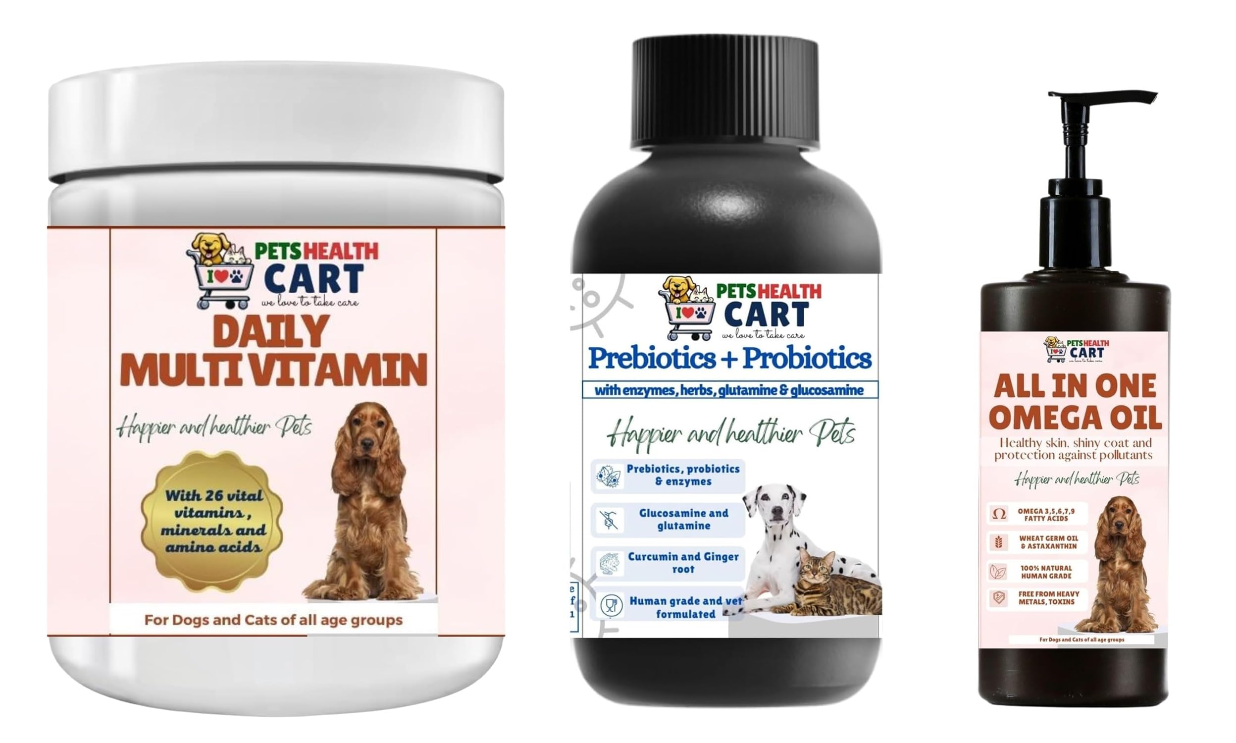 PETS HEALTH CART Daily Multi Vitamin Powder 250 Grams, Pre Pro Biotic Powder 100 Grams and All in One Omega Oil 200 ml Combo Pack of 3 (B0CLM384HD) Amazon Price History, Amazon Price Tracker