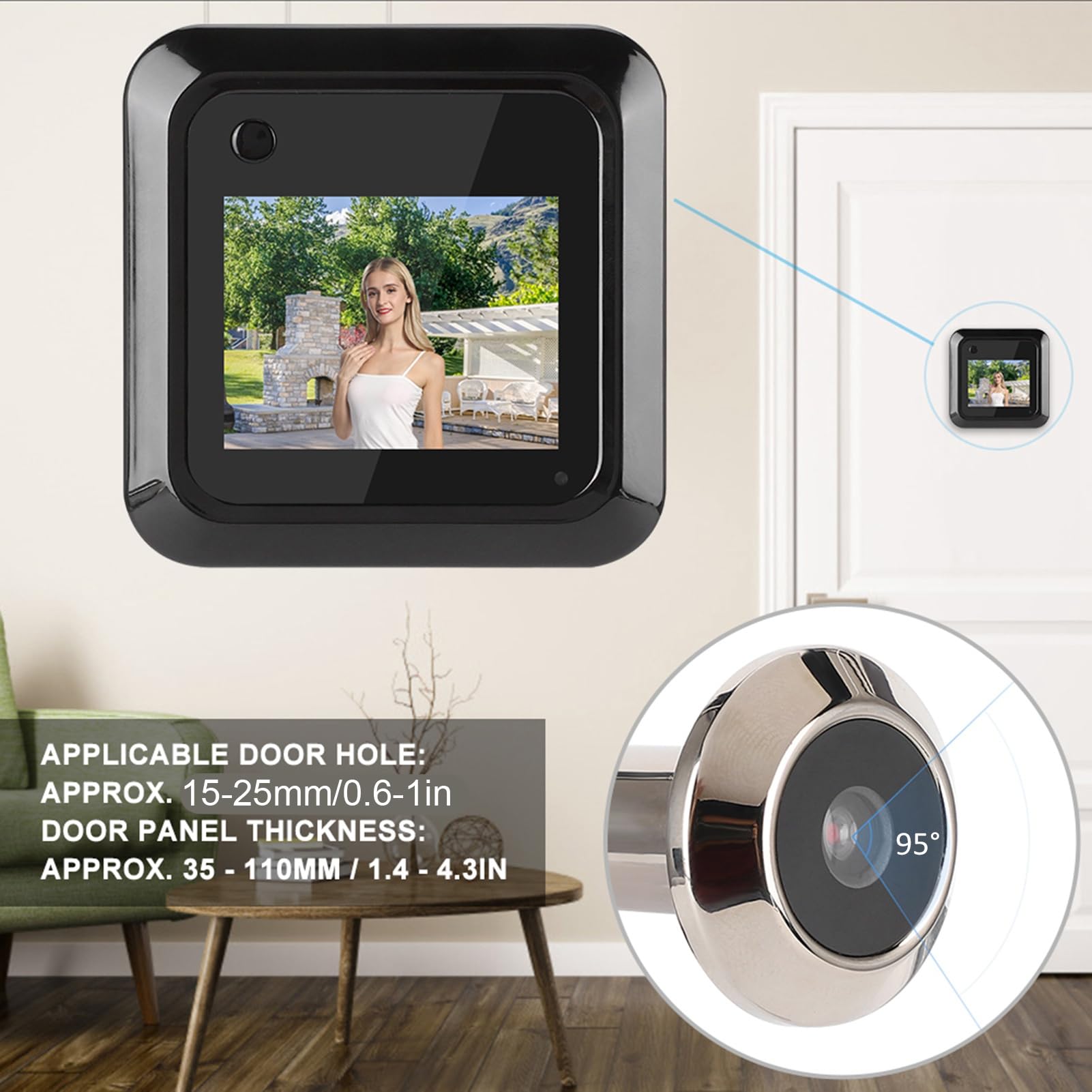 Judas de porte numérique, 2,4 pouces 0,3 MP, grand angle de 95 degrés, caméra judas pour porte d'entrée, écran LCD, appareil photo numérique, visionneuse électronique