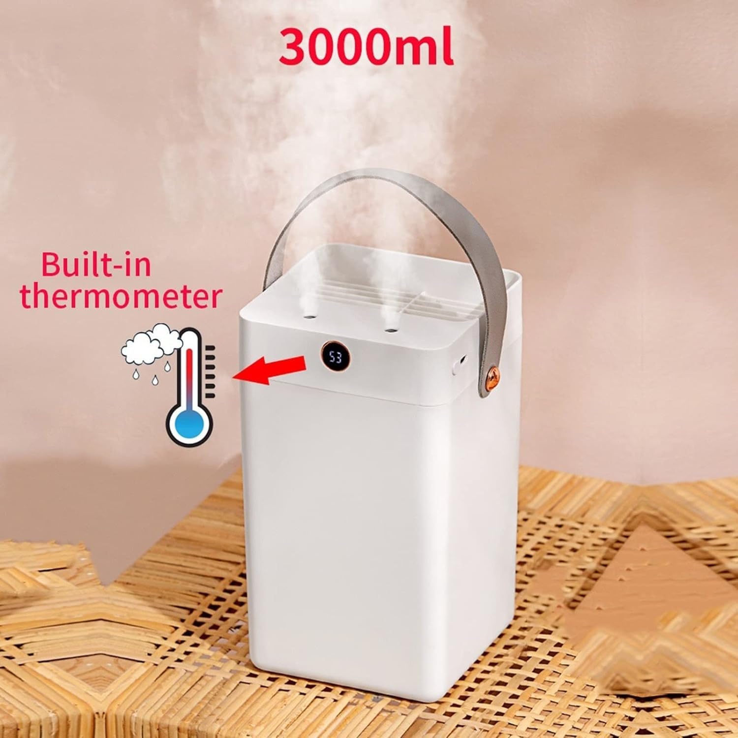per Uso Domestico Umidificatori Umidificatore da 3000 ml Diffusore di Oli Essenziali umidità Display Digitale Aromaterapia Umidificatori Portatili(No Humidity Display)