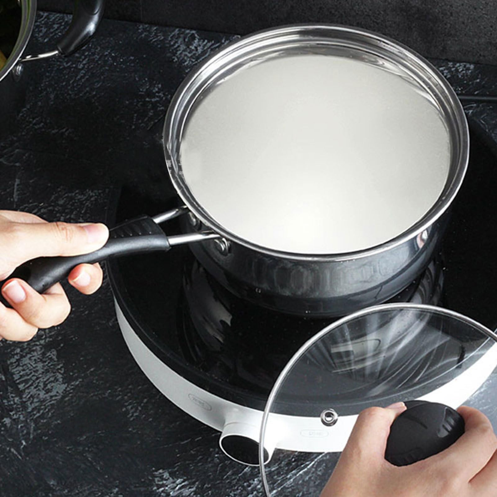 Lot de 3 plats à sauce antiadhésifs, en acier inoxydable, 24 cm