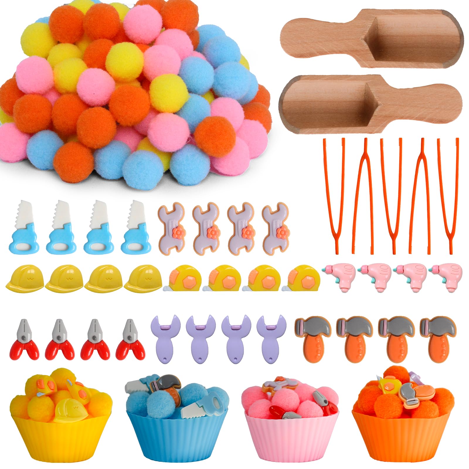 167pcs Tool Sensory Bin Filler Fine Motor Toys Kids Tool Box Sensory Bin Items Tape Measure Toy Drill Hammer Pliers Open-End Combination Wrench Hard Hat Hand Saw for Preschool Education Activities