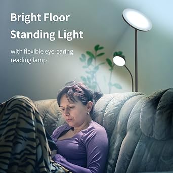 Tomshine Led Uplighter Floor Lamps Dimmable Rotatable 2 Lights for Living Room with Remote 4 Color Temperatures Standing Lamp 27W Main 7W Side Reading Lamp for Living Room
