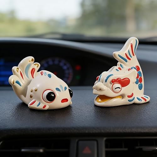Vista 9 de Hand-Painted Resin Figurine Set Goldfish and Ao Fish- Adorable Desktop & Car Decor, Auspicious Handcrafted Gift (A Goldfish +A Ao Fish)