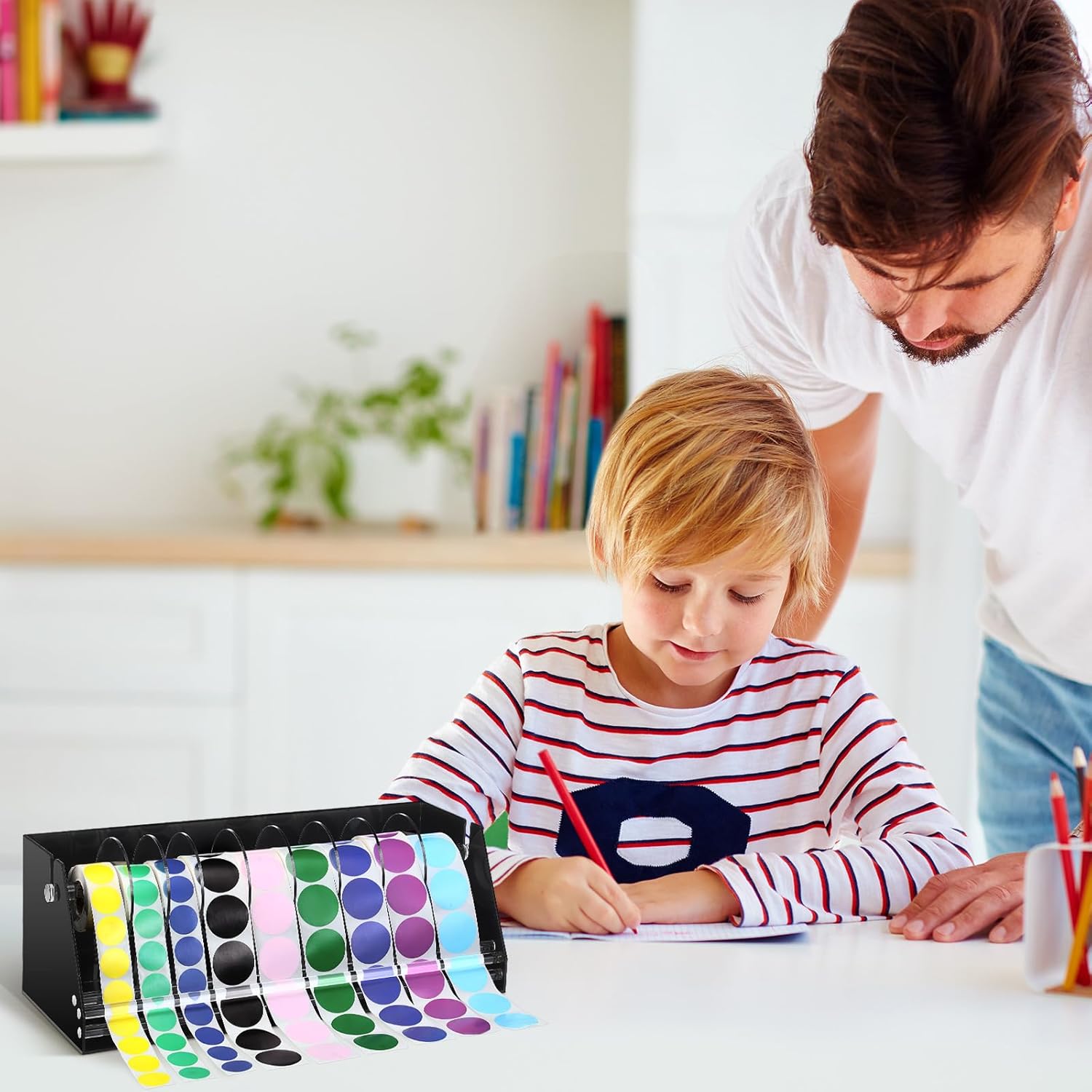 Feifeiya Adjustable Label Dispenser Acrylic Sticker Roll Dispenser Label Roll Holder Multi Use Sticker Holder Organizer Stand for School Gifts and Home Office Desktop(9 Disks)