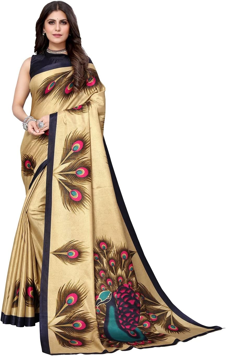 TreegoArt FashionWomen's Handloom Art Silk Printed Party Wear Indian Saree With Unstitched Blouse Piece