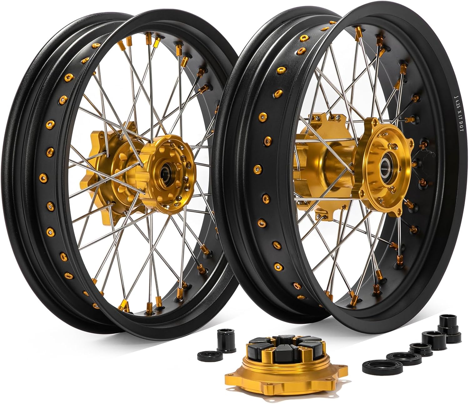 TOFR 17" Spoked Supermoto Wheels Gold Hub Cush Drive Kit for Suzuki DR650SE 1996-2024