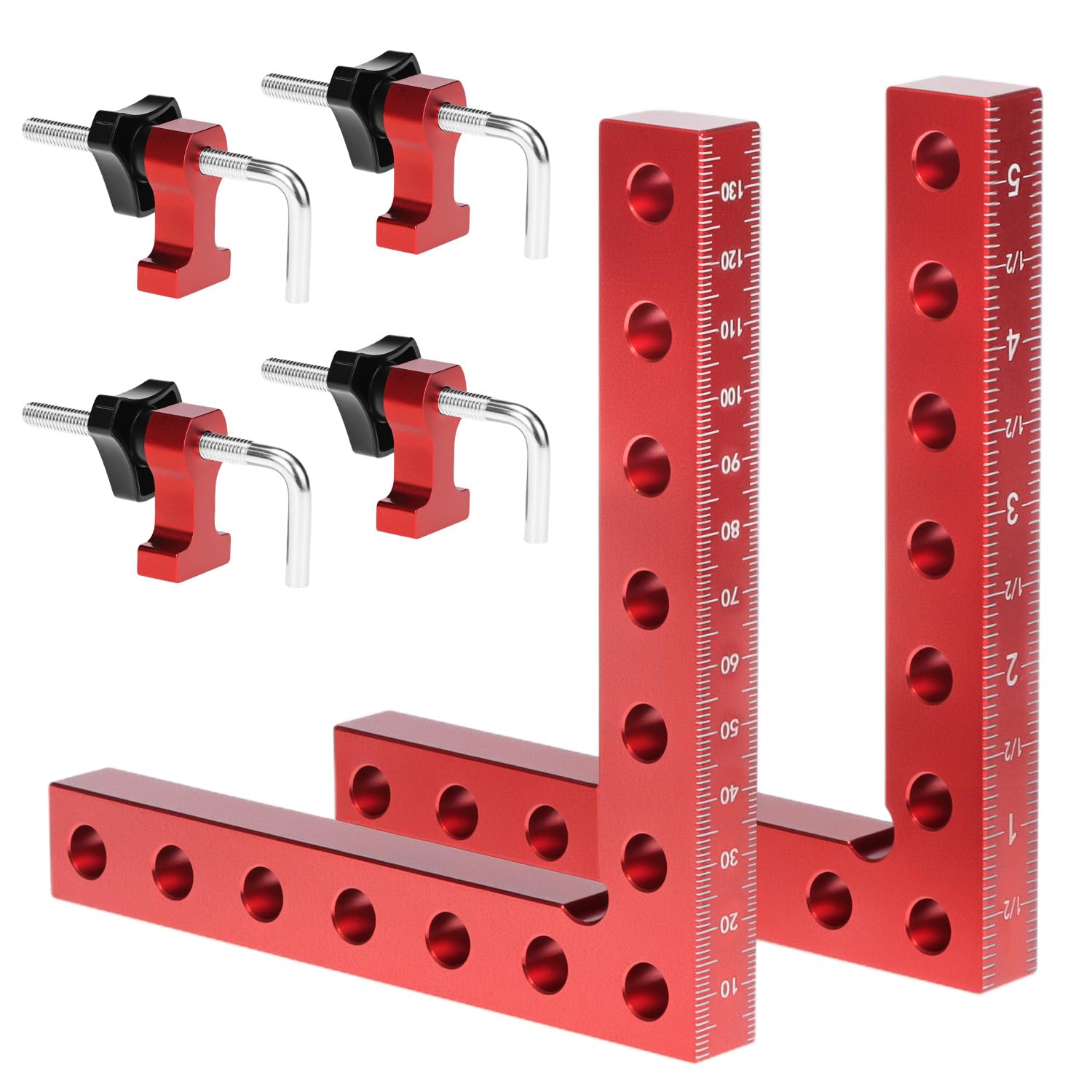 QWORK® 2 Sets 90 Degree Corner Clamps, Aluminum Alloy Positioning Squares Woodwork Tools for Cabinet Drawers Boxes Picture Frames (14cm/5.5")