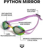 Vista 83 de ARENA Gafas de natación unisex Python Racing para hombres y mujeres, antivaho, sin fugas, máxima comodidad, doble correa, lente con espejo/sin espejo