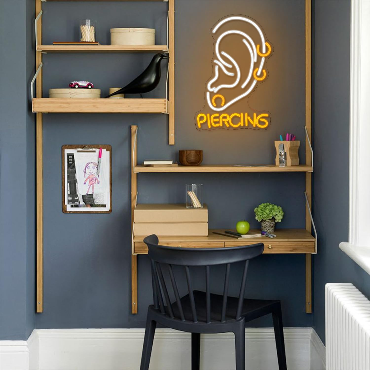 Ear Piercing Neon Sign for Wall Decor Dimmable Piercing Neon Light Sign Tattoo Led Sign Yellow White Neon Piercing Sign for Tattoo Accessaries Shop