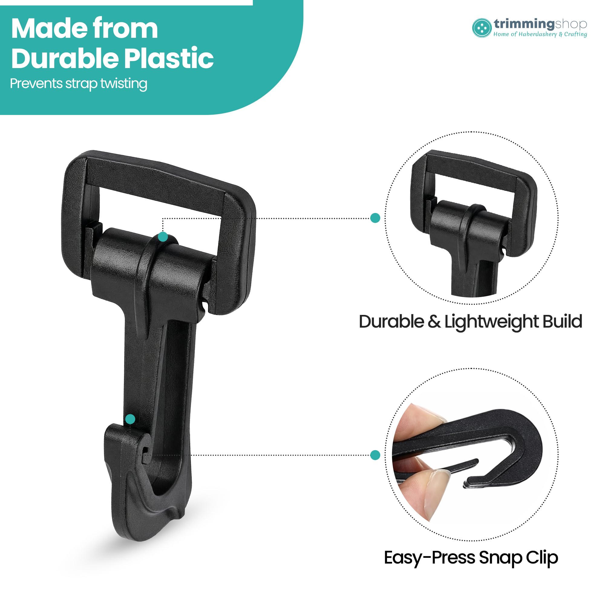Wuuycoky Zwart Kunststof Swivel D Ring Snap gesp kreeft gesp Trigger Clips haak LEN:2.6,D ring inner Diam:1.5,6Pcs Zwart