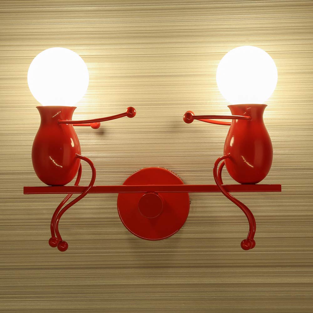 Creativo Applique da Parete Moderna Lampada da Parete Semplice Lampada a Muro Applique Candelabro Art Deco Max 60W E27 per Camera da letto, Scala, Corridoio, Ristorante (rosso)