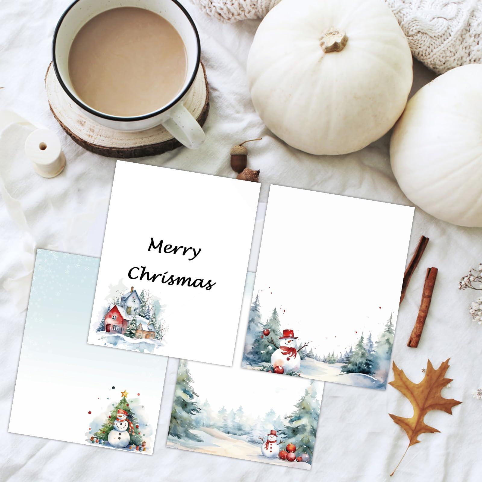 100 piezas de papel de papelería de invierno de 8.5 x 11 pulgadas, papel decorativo con membrete de muñeco de nieve, papel decorativo para día festivo, escritura de cartas, papel de