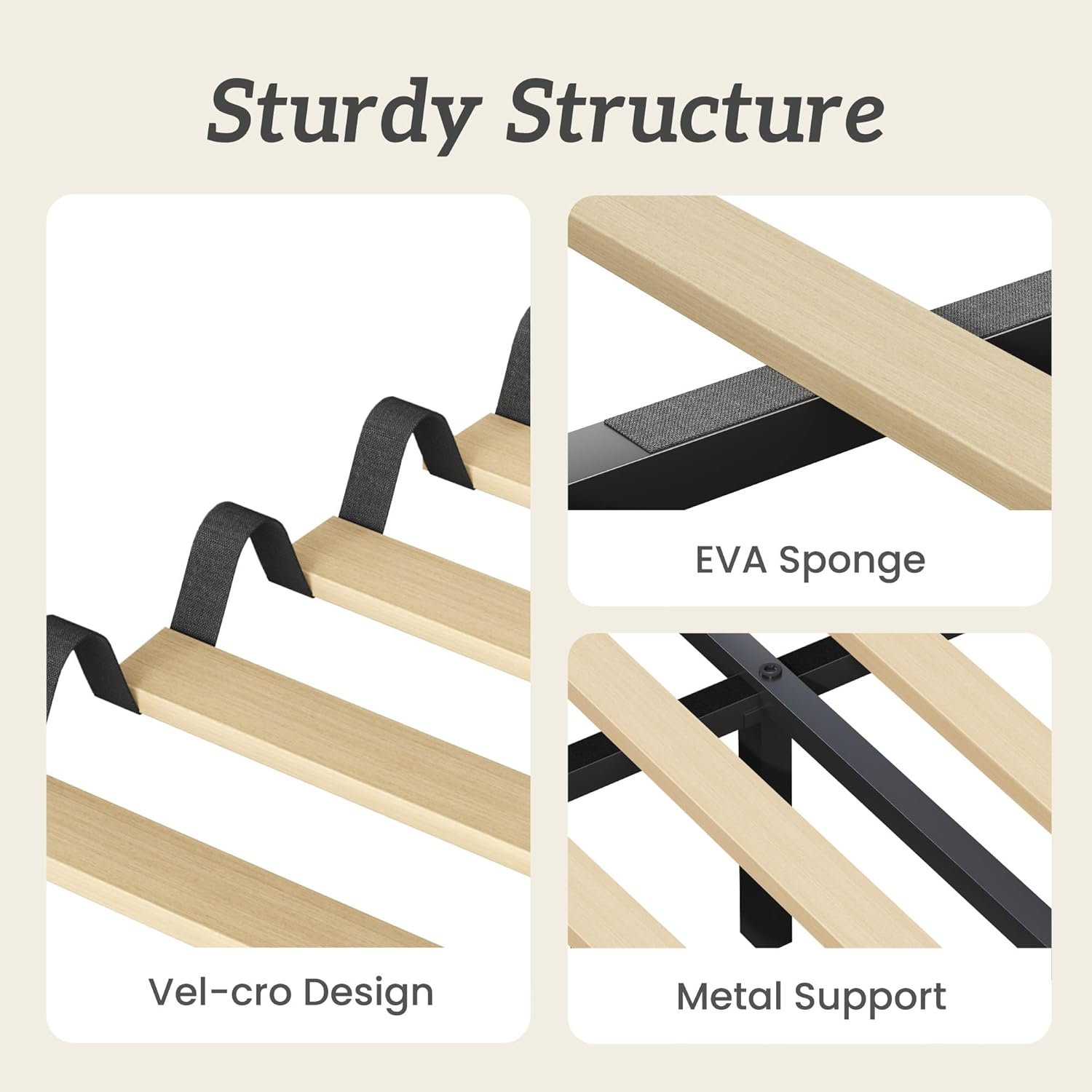 King Size Bed Frame, Platform Bed Frame with Velvet Upholstered Headboard, No Box Spring Needed, Sturdy Metal Support, Noise Free, Easy Assembly, Beige - Image 5