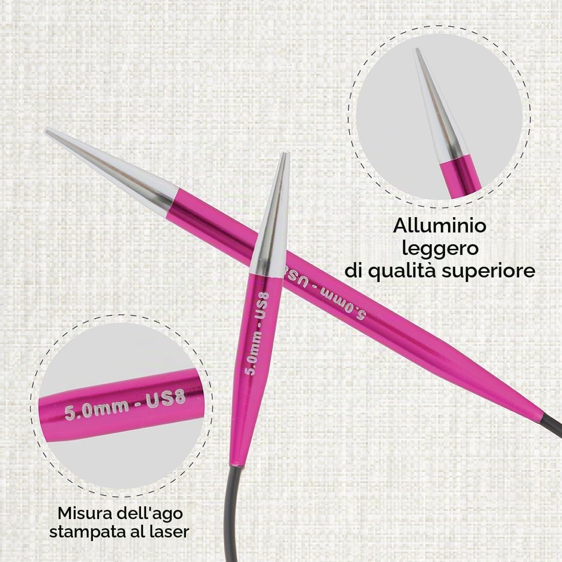 KnitPro Zing - Ferri circolari asimmetrici 10" (25 cm), 5 mm