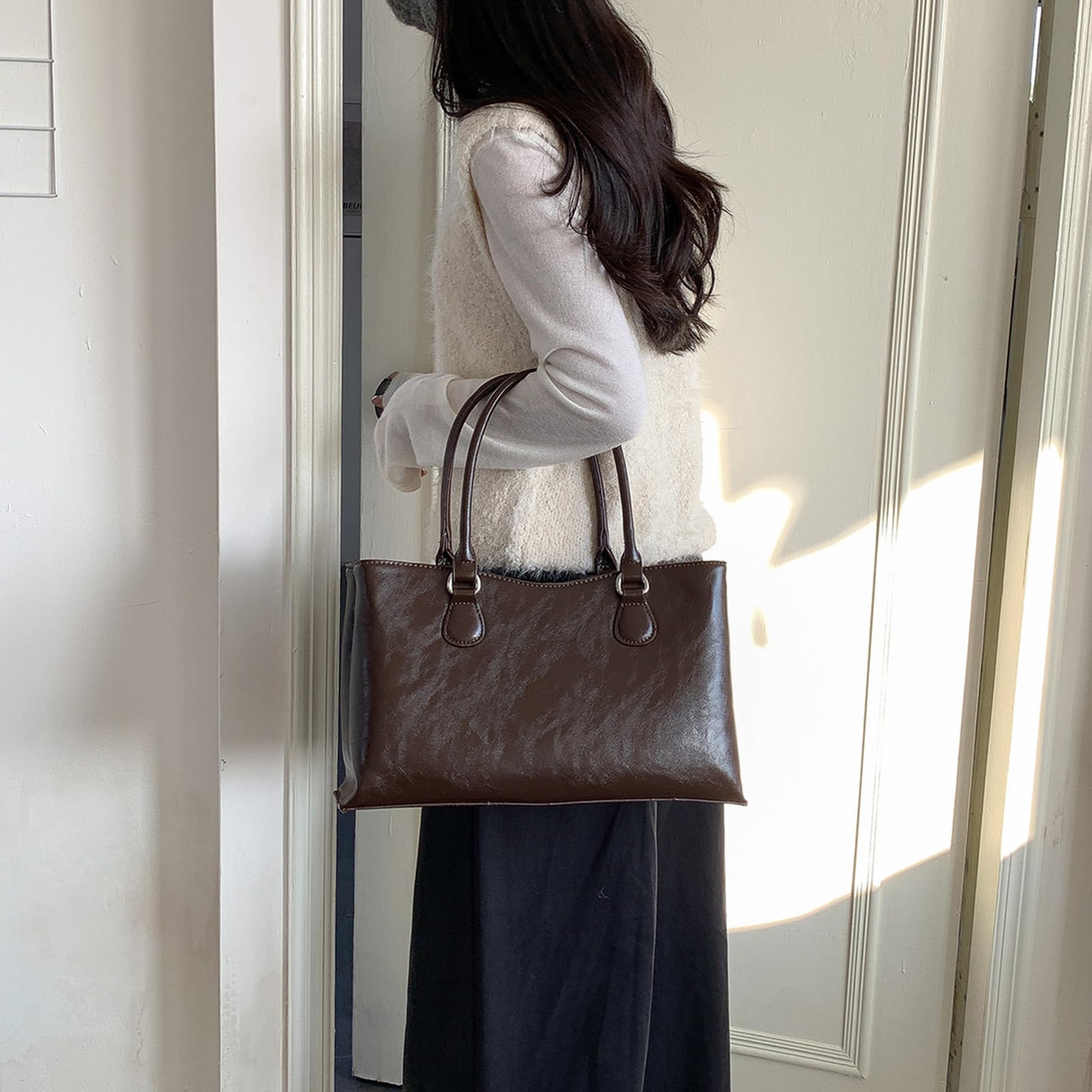 Moda PU cuero espacioso bolsa de trabajo ligero bolsas con asa superior para viajes oficina viaje y uso diario mensajero unisex