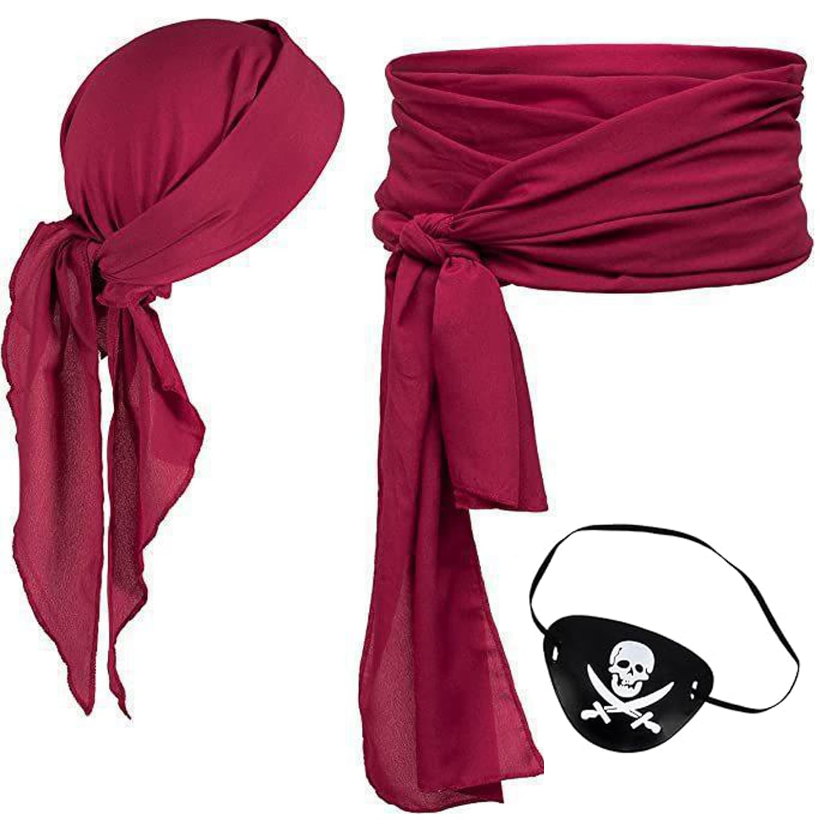 GYTFOG 3 Pcs Pirate Costume Accessories Set, Bandana Sash Belt, Eye Patch